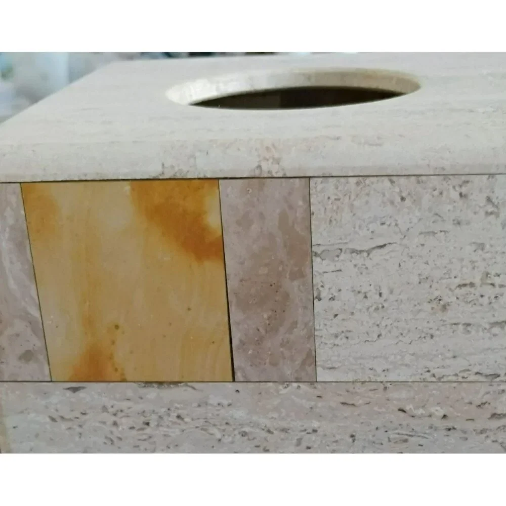 Handcrafted Natural Stone Travertine Tissue Box Cover By WaterStone